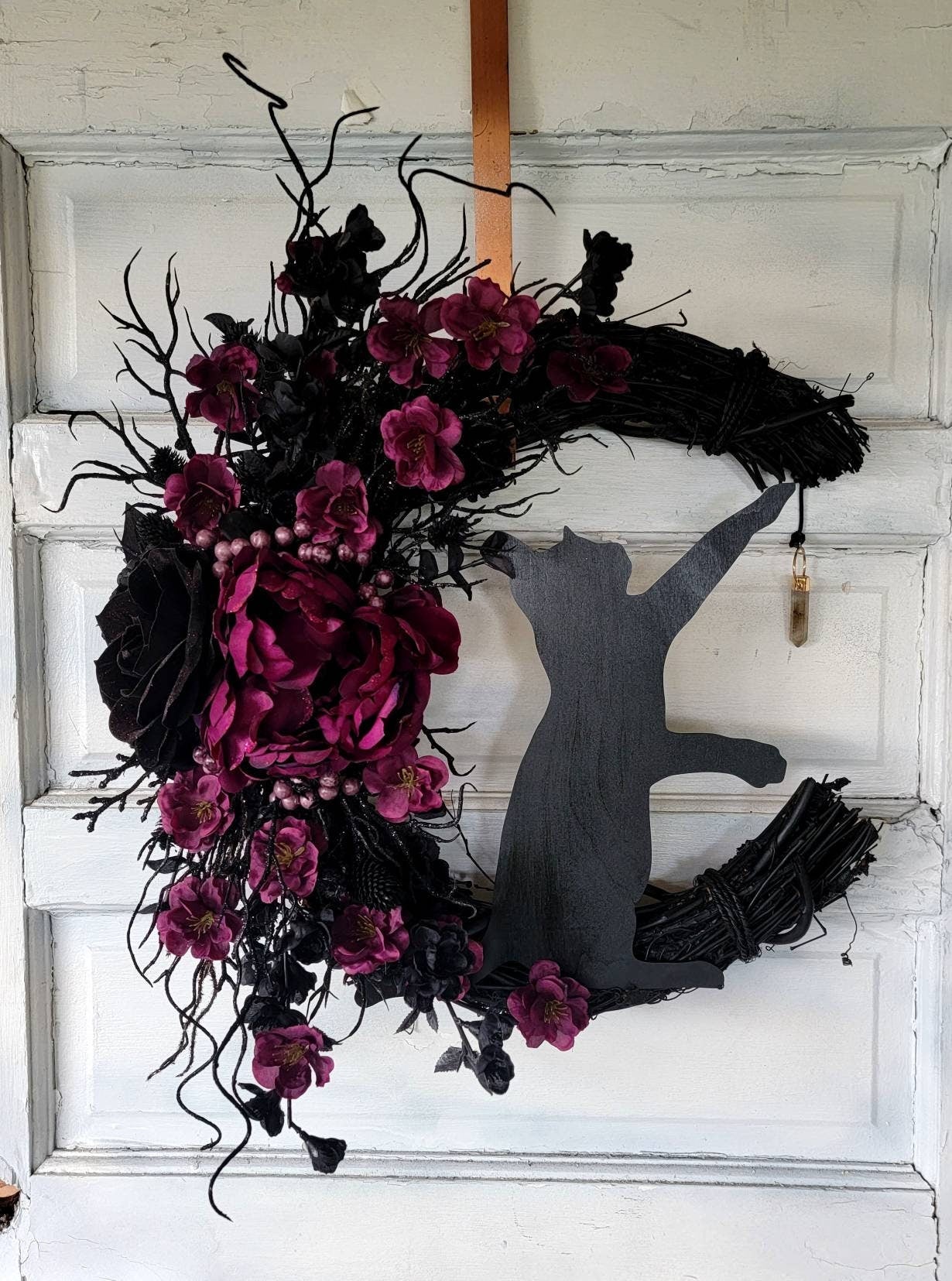 Black Cat Witchy Hag Wreath Crescent Moon Wreath