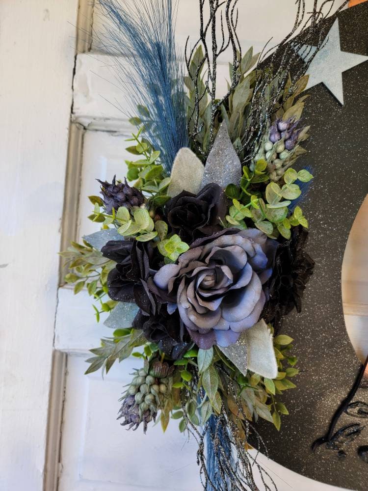 Extra Large Smokey Blue Crescent Moon Cat Wreath