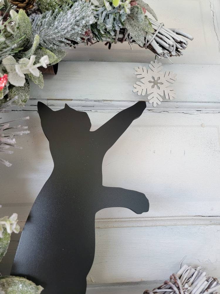 Winter Poinsettia Crescent Moon Black Cat Wreath