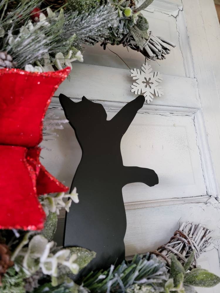 Winter Poinsettia Crescent Moon Black Cat Wreath