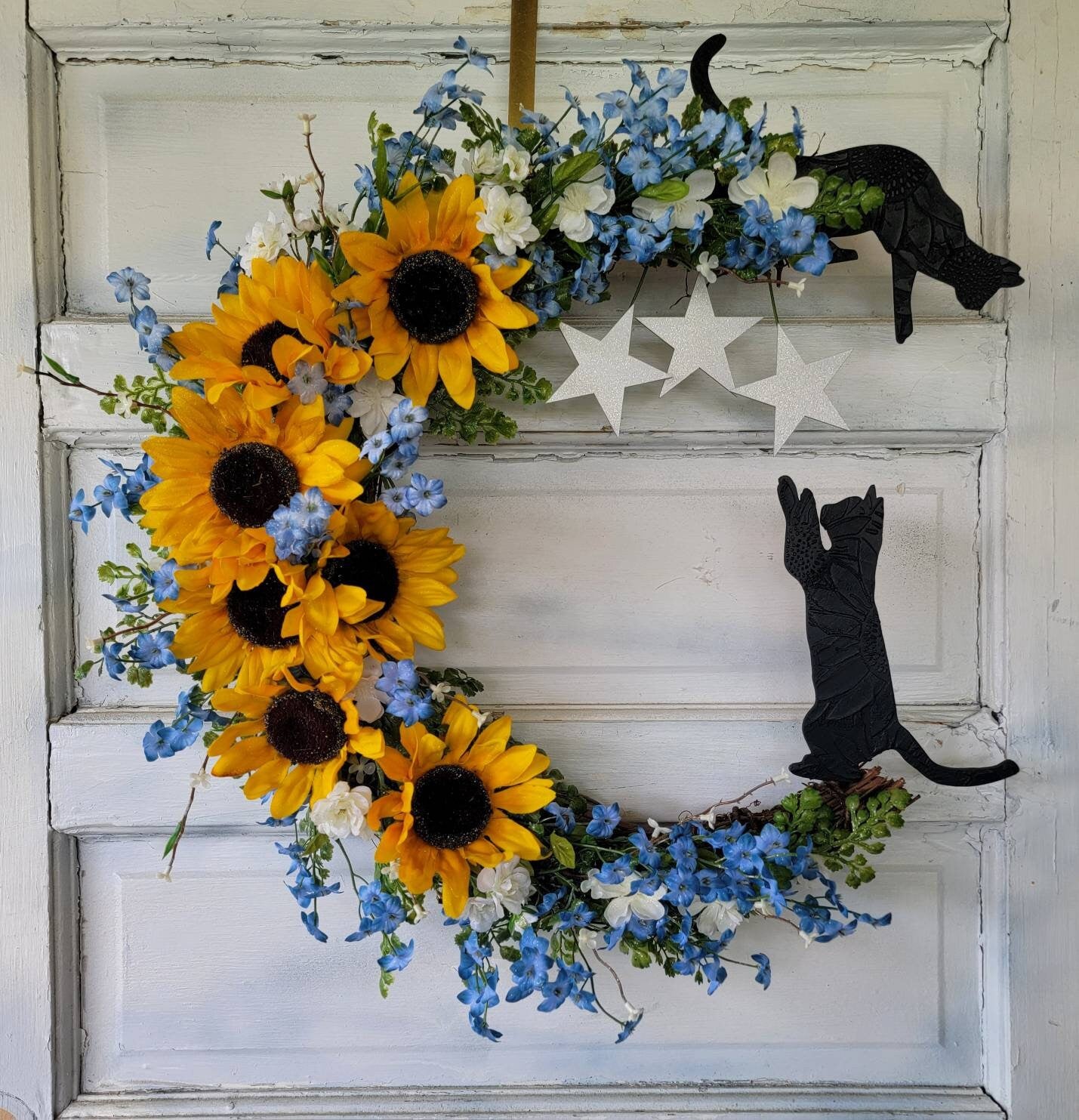 Sunflower Black Cats Crescent Moon Wreath